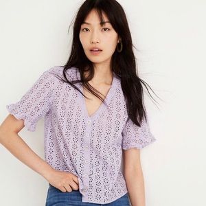 Madewell lavender eyelet lace ruffle sleeve top XL